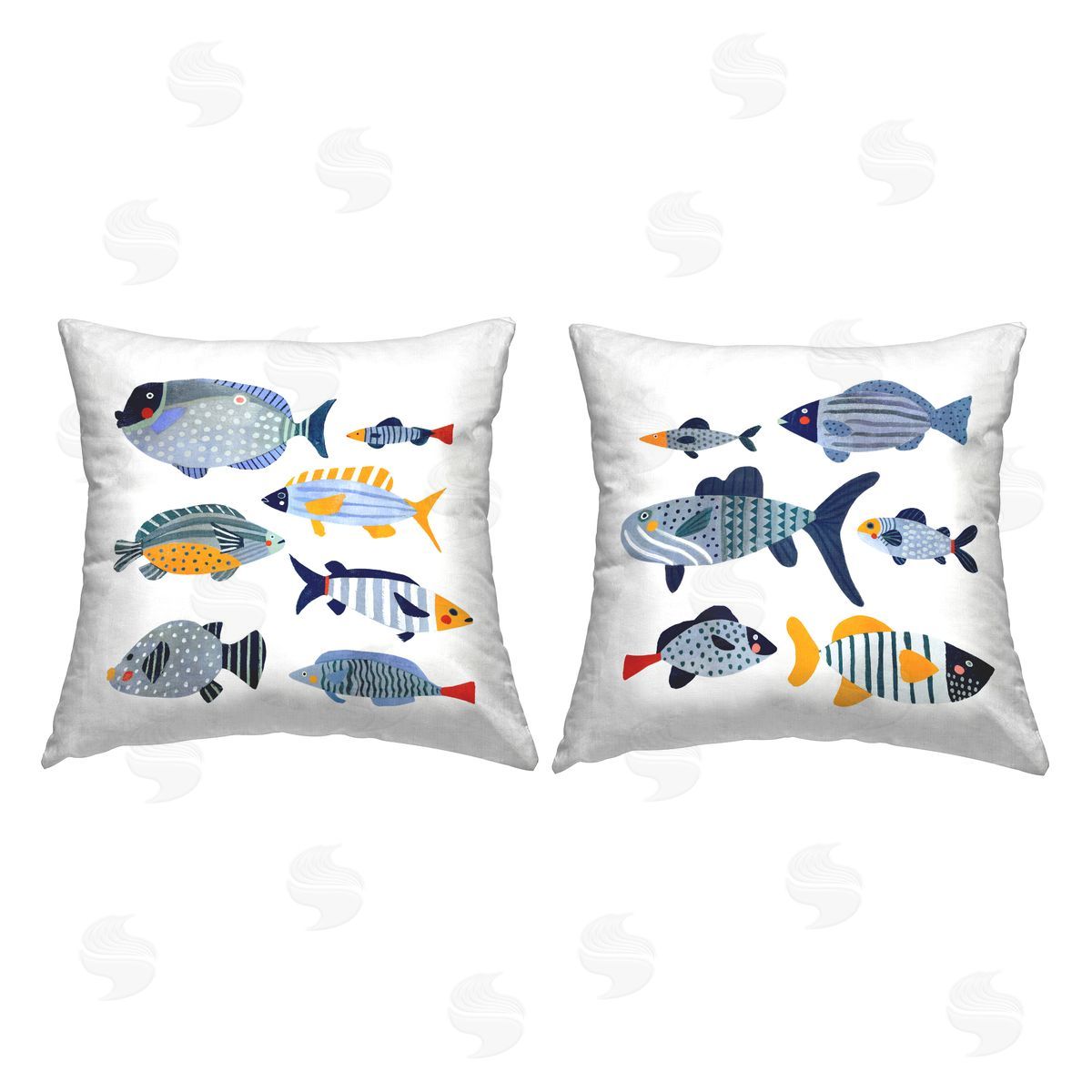 Whimsical Varied Fish Patterns Kids Sea Life Decorative Printed Pillow, Home Decor by Victoria Barnes