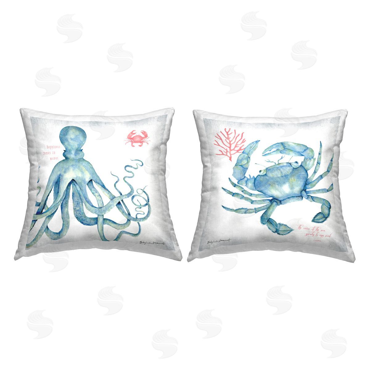 Blue Aquatic Animals Ocean Botanicals Phrase Decorative Printed Pillow, Home Decor by Stephanie Workman Marrott