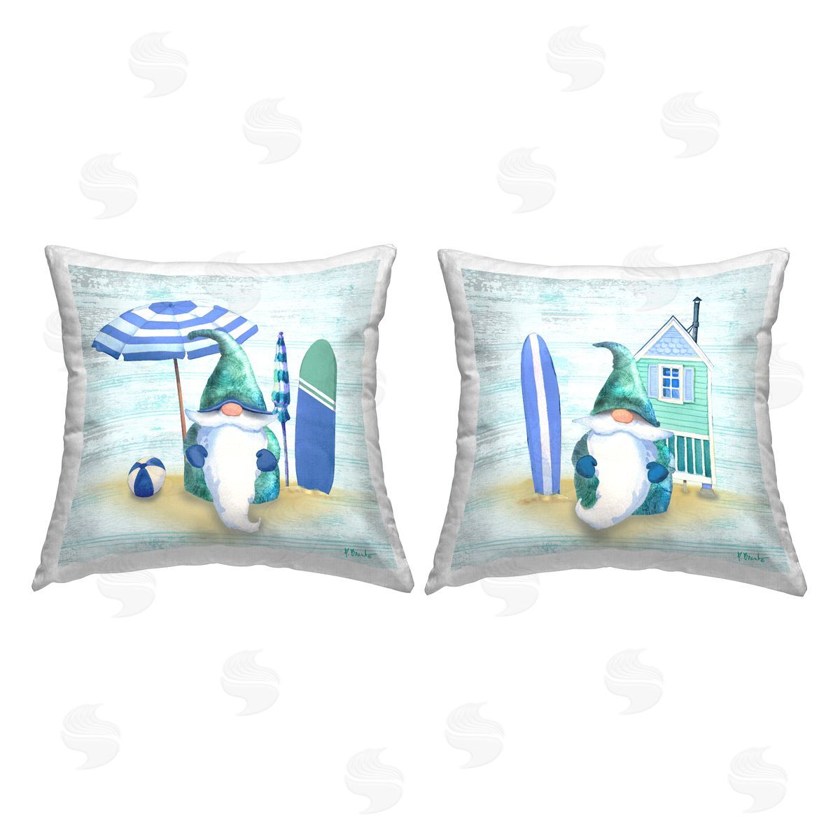 Coastal Surfing Nautical Gnomes Decorative Printed Pillow, Home Decor by Paul Brent