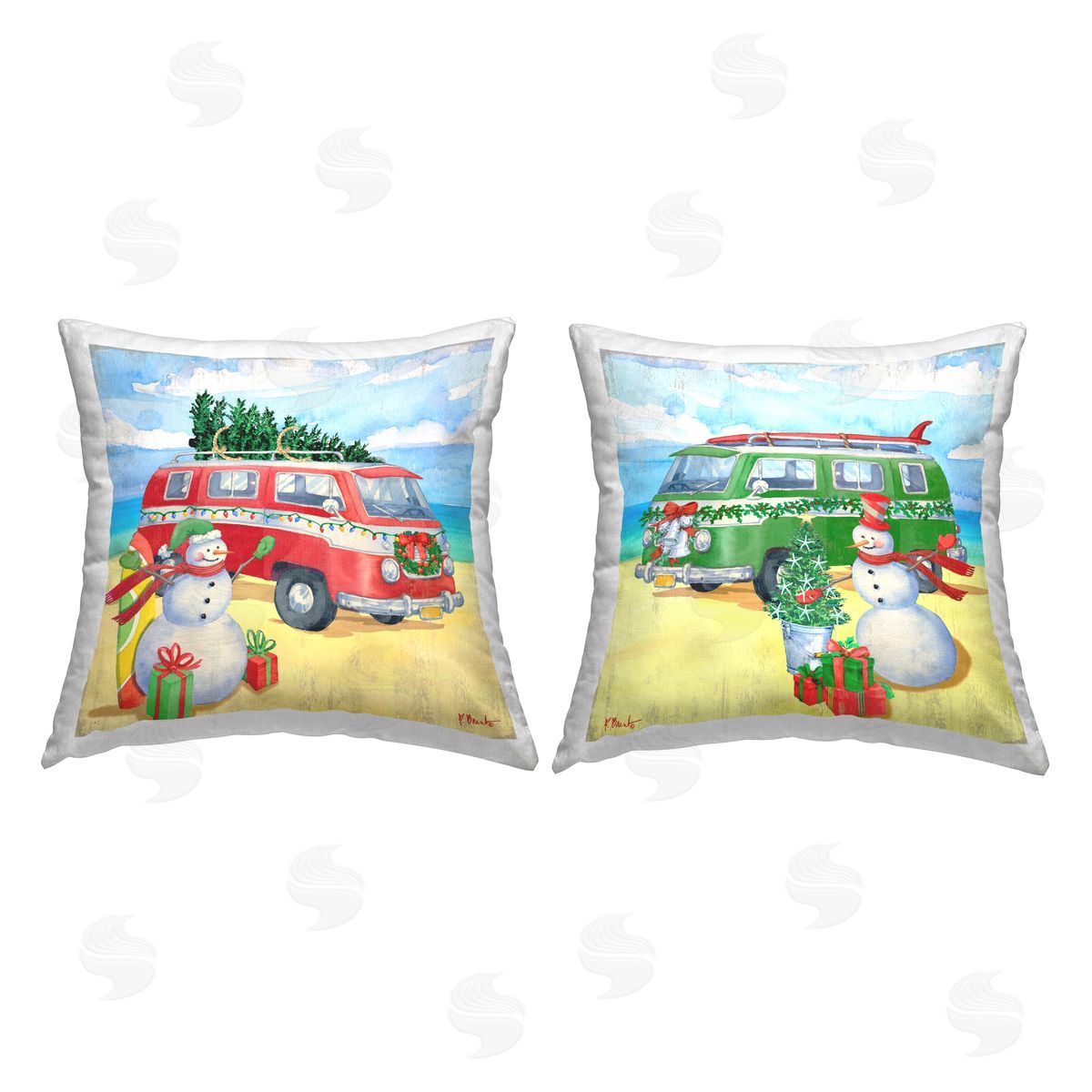 Coastal Christmas Beach Snowman Decorative Printed Pillow, Home Decor by Paul Brent