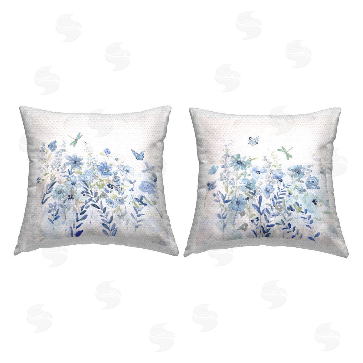 Blue Garden Wildflower Blooms Outdoor Printed Pillow, Home Decor by Sally Swatland