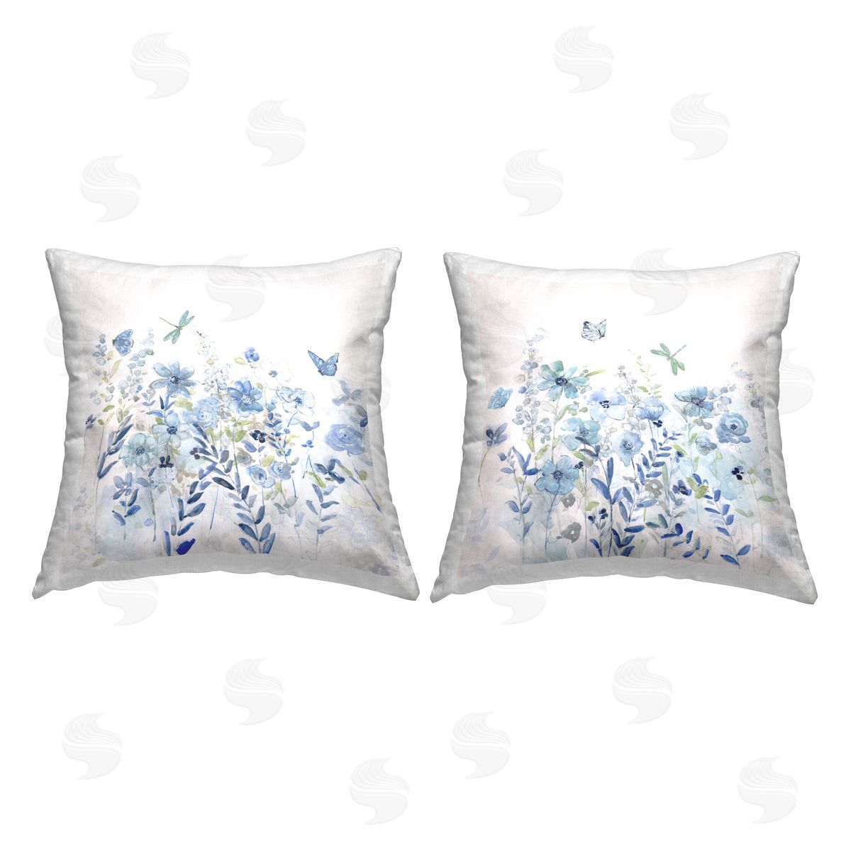 Blue Garden Wildflower Blooms Decorative Printed Pillow, Home Decor by Sally Swatland