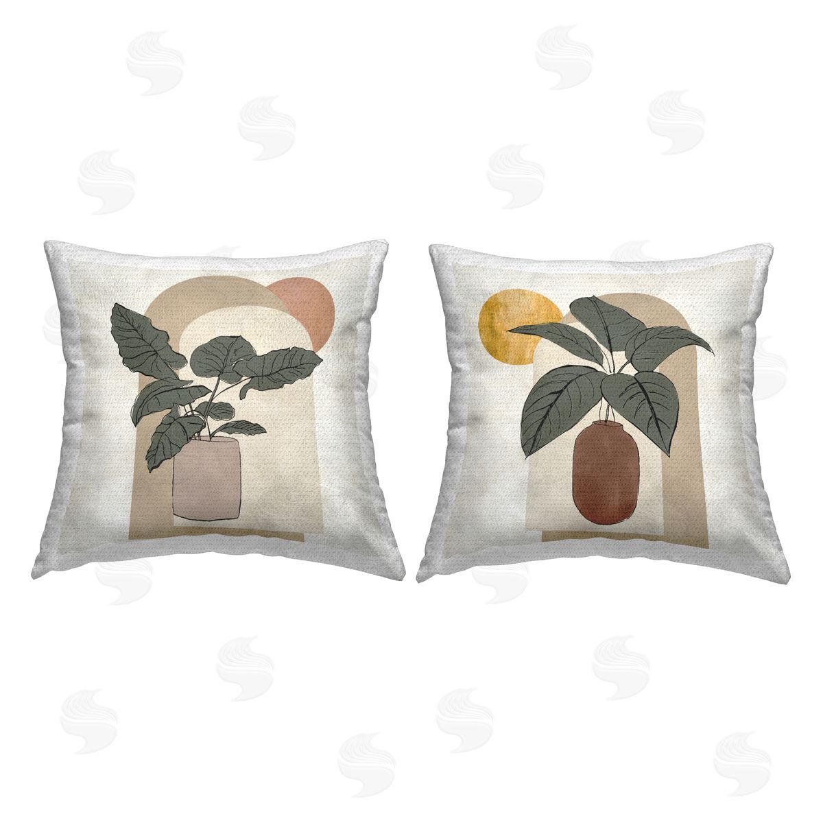 Geometric Potted Plants Outdoor Printed Pillow, Home Decor by Janet Tava