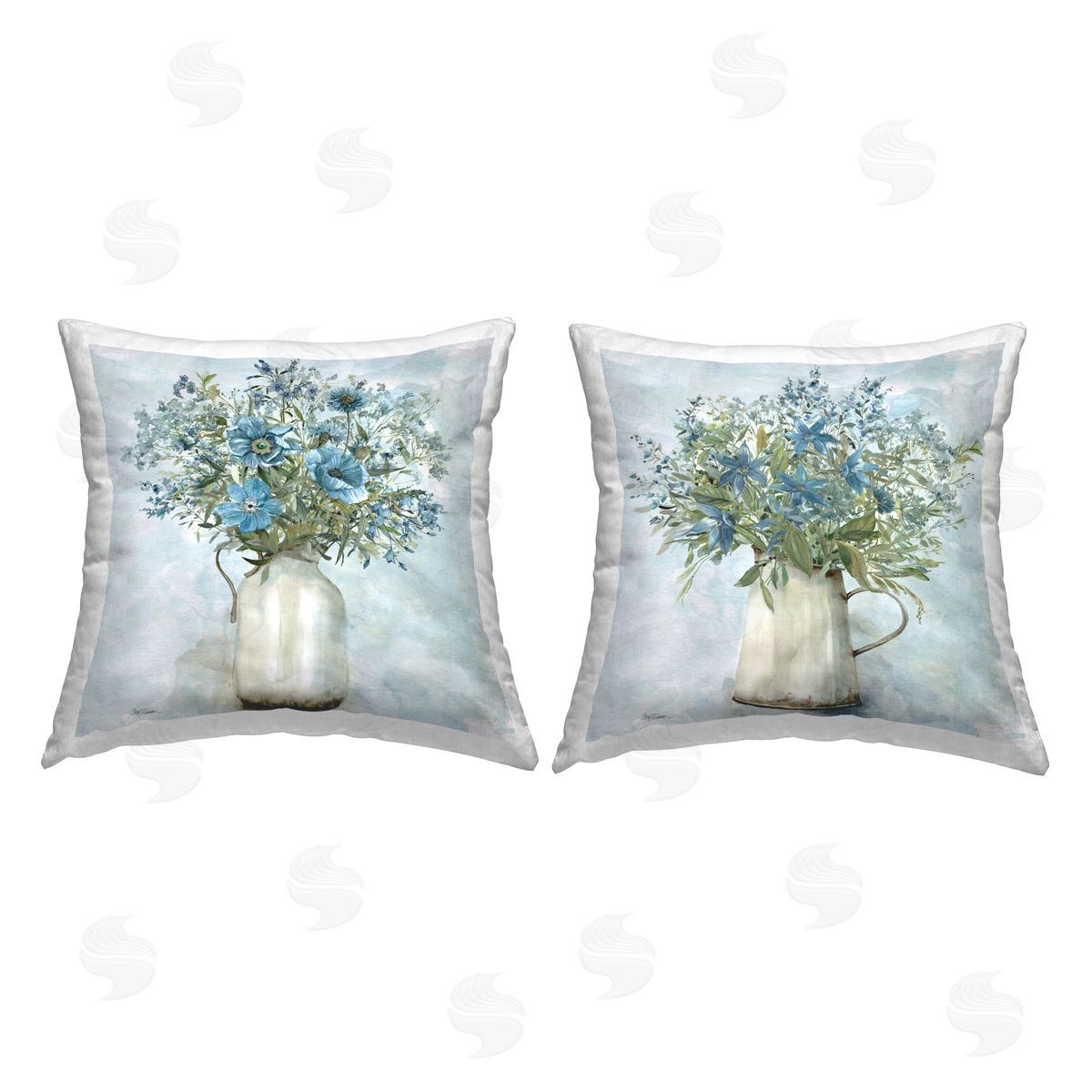 Blue Country Flower Arrangements Decorative Printed Pillow, Home Decor by Carol Robinson