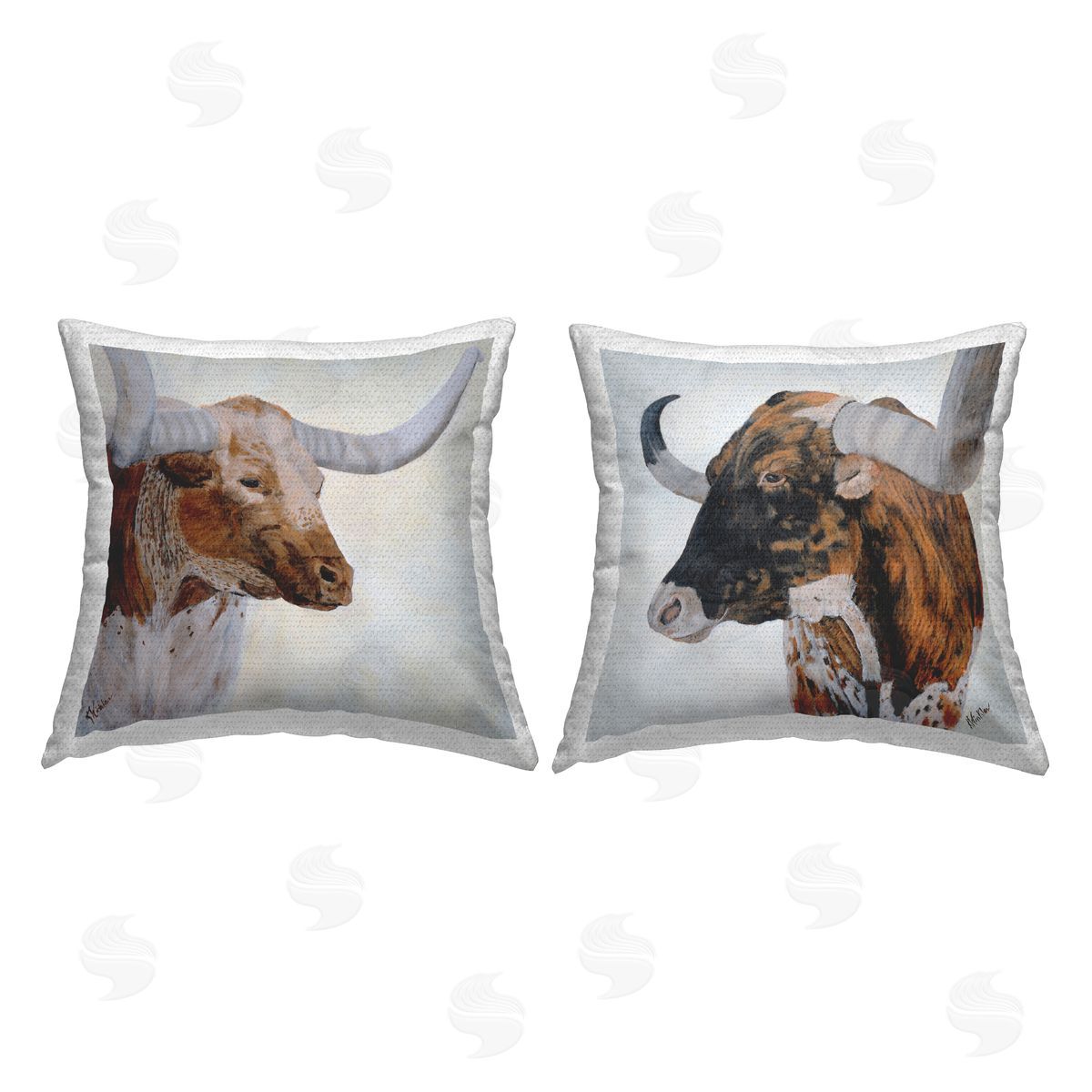 Longhorn Cattle Country Animals Outdoor Printed Pillow, Home Decor by Kathy Winkler