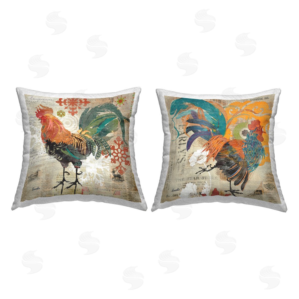 Bold Vintage Farmhouse Rooster Outdoor Printed Pillow, Home Decor by Evelia Designs