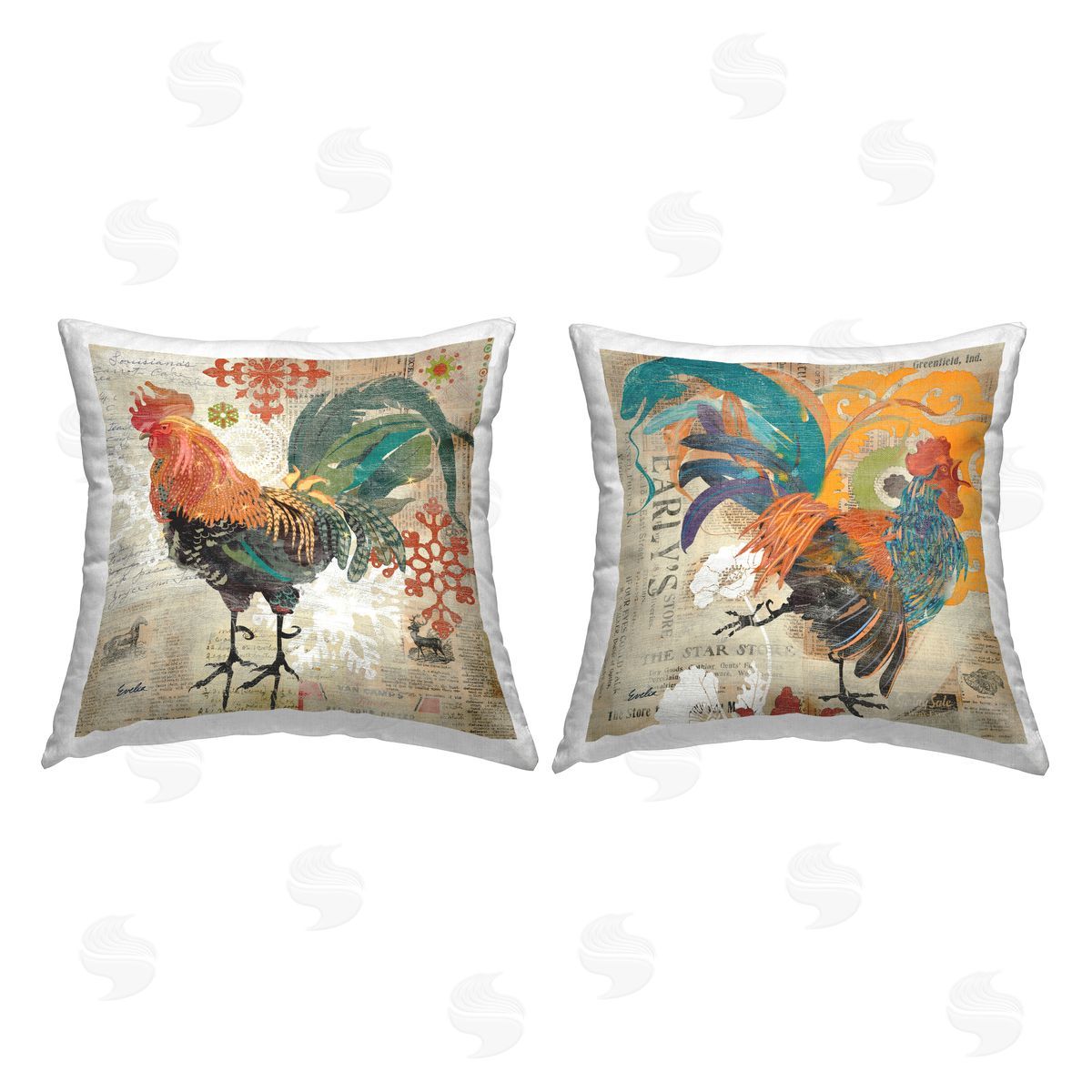 Bold Vintage Farmhouse Rooster Decorative Printed Pillow, Home Decor by Evelia Designs