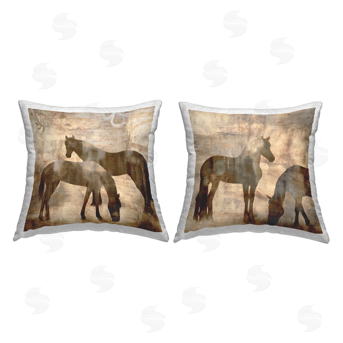 Rustic Grazing Horse Silhouettes Outdoor Printed Pillow, Home Decor by Jason Mann