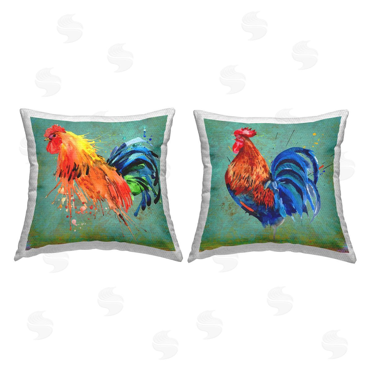 Vivid Modern Farmhouse Roosters Outdoor Printed Pillow, Home Decor by Karen Smith