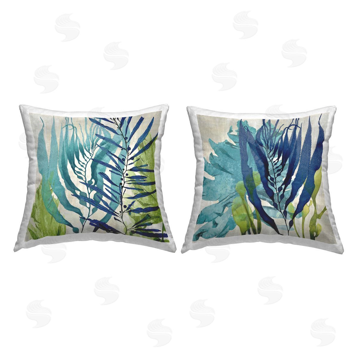 Nautical Seaweed Grass Layered Decorative Printed Pillow, Home Decor by Melonie Miller