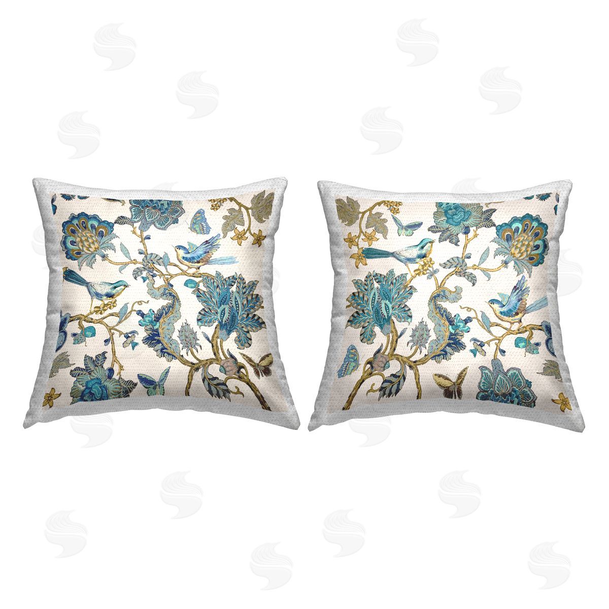Traditional Paisley Flowers Birds Outdoor Printed Pillow, Home Decor by Reneé Campbell