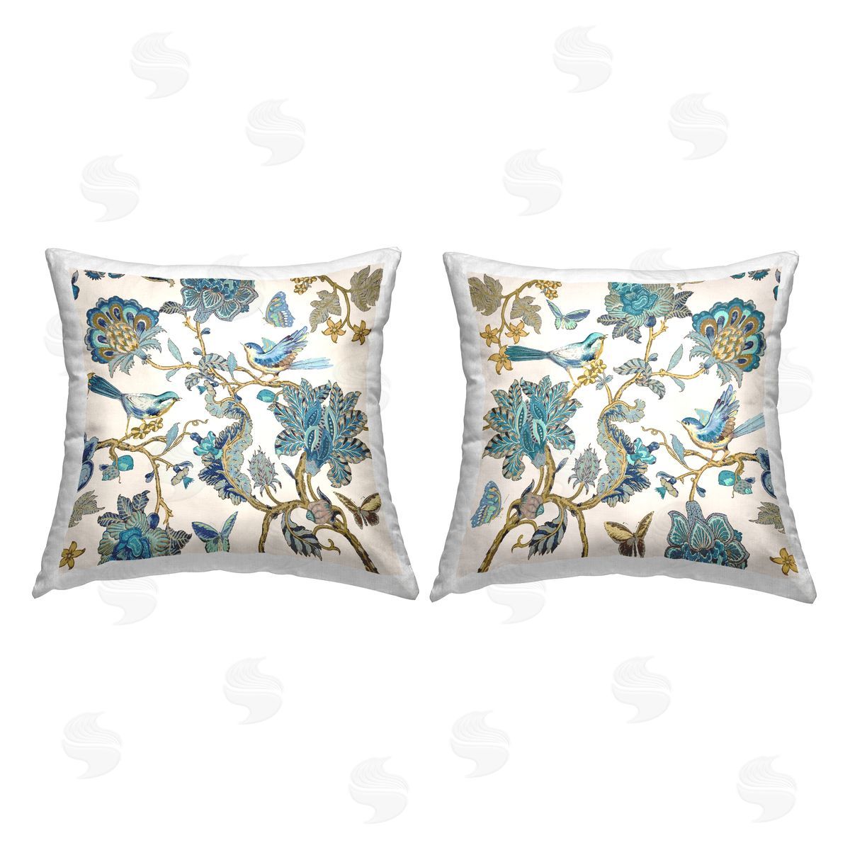 Traditional Paisley Flowers Birds Decorative Printed Pillow, Home Decor by Reneé Campbell