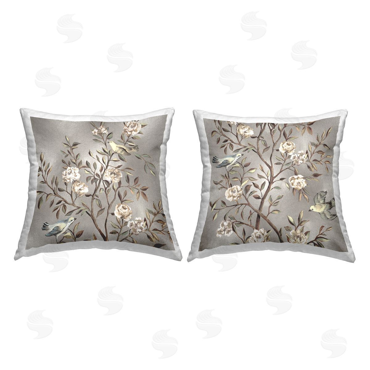 Birds Perched Branches Nature Decorative Printed Pillow, Home Decor by Reneé Campbell