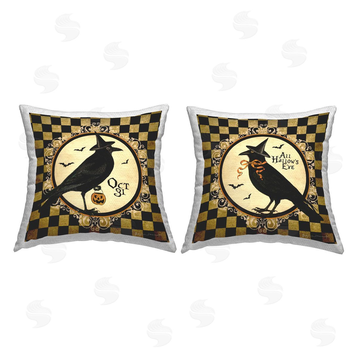 All Hallow's Eve Halloween Crows Outdoor Printed Pillow, Home Decor by Stephanie Workman Marrott