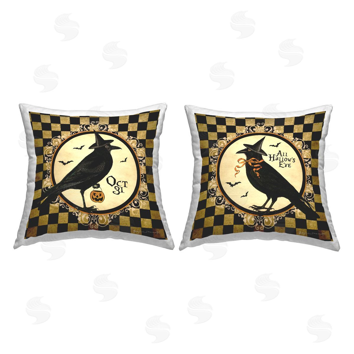 All Hallow's Eve Halloween Crows Decorative Printed Pillow, Home Decor by Stephanie Workman Marrott