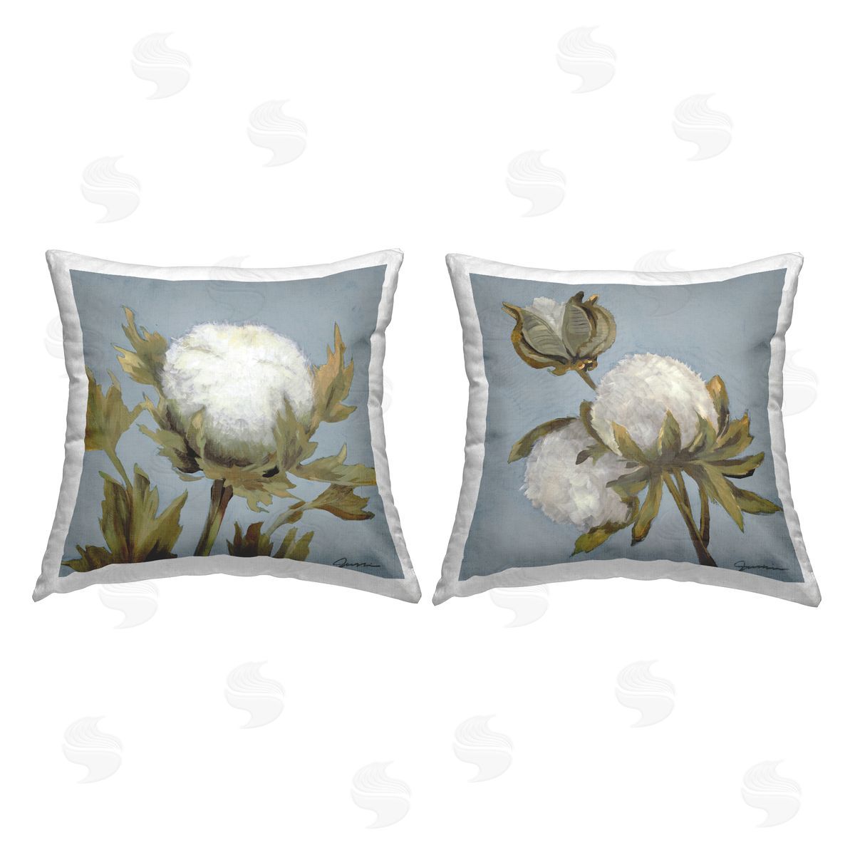 Cotton Flowers Botanical Blooms Decorative Printed Pillow, Home Decor by Liz Jardine