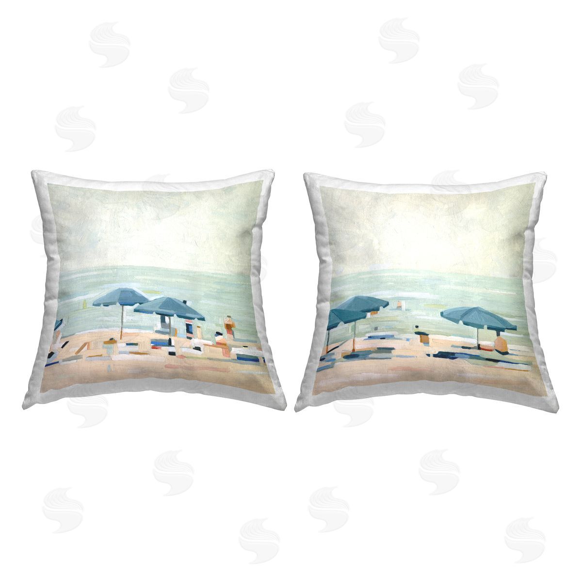 Beachgoers Sunny Summer Shoreline Decorative Printed Pillow, Home Decor by Emma Scarvey