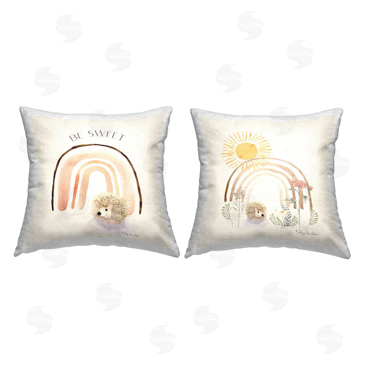 Be Sweet Hedgehog Nature Rainbows Outdoor Printed Pillow, Home Decor by Audrey Jeanne Roberts