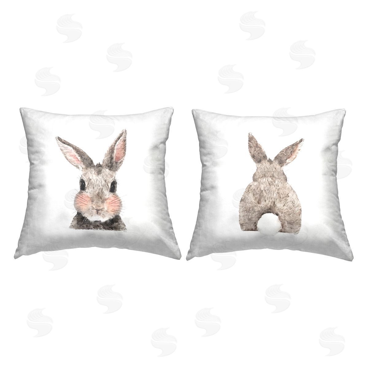 Brown Rabbits Face & Tail Decorative Printed Pillow, Home Decor by Amanda Greenwood
