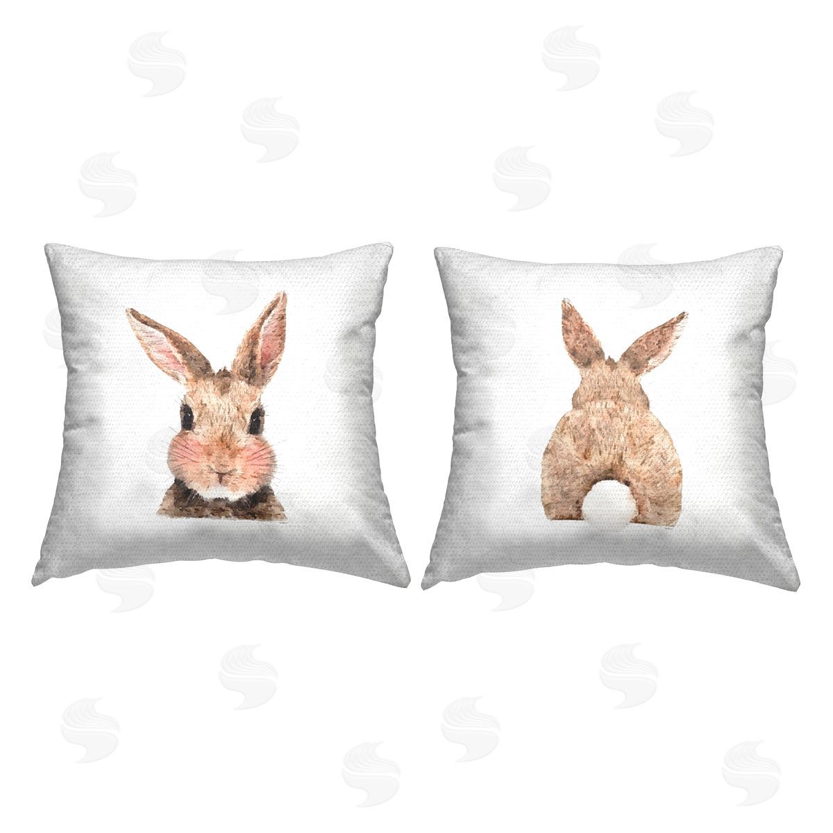 Cute Rabbit Blushing Face & Tail Outdoor Printed Pillow, Home Decor by Amanda Greenwood