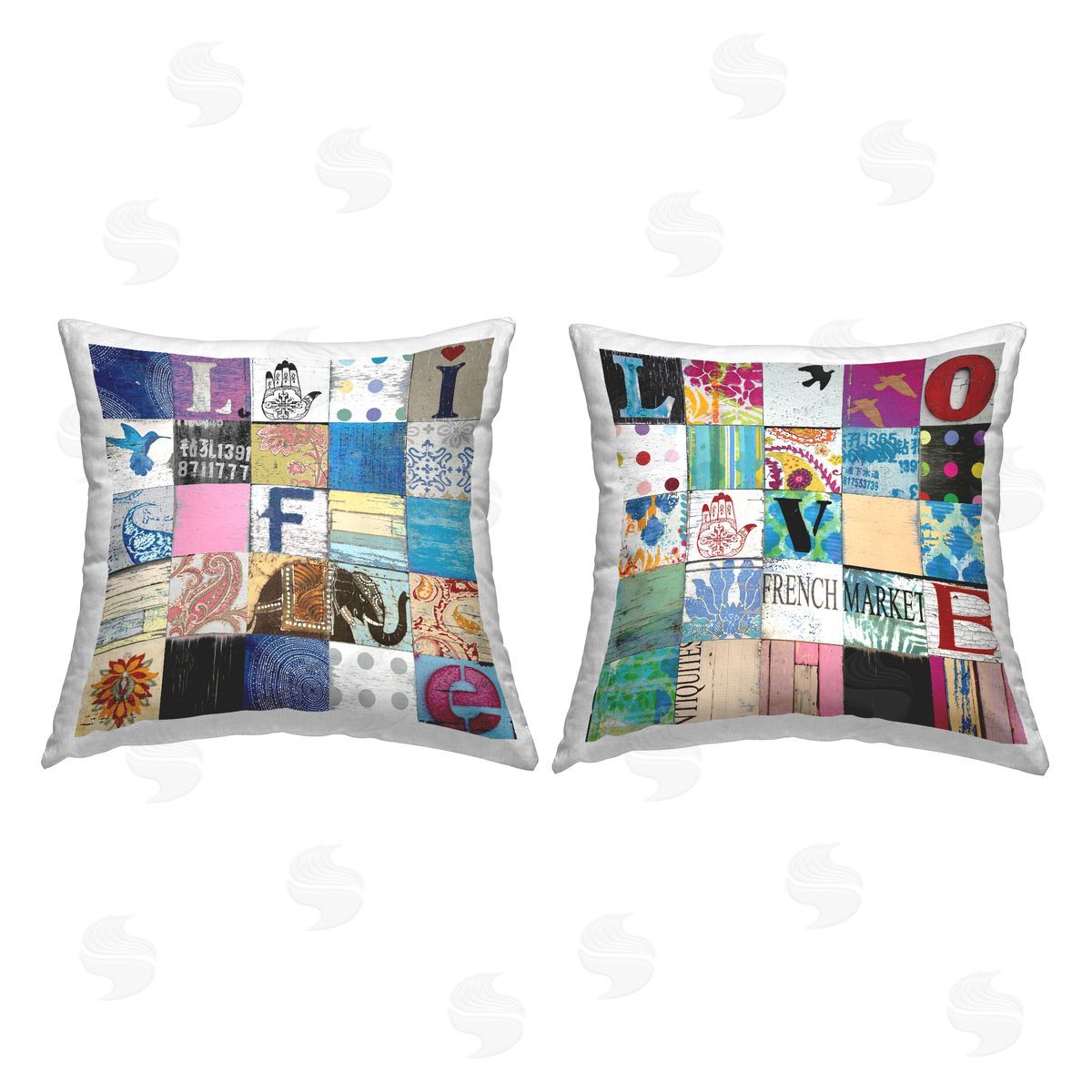 Life Love Bold Typography Collage Decorative Printed Pillow, Home Decor by Charlie Carter