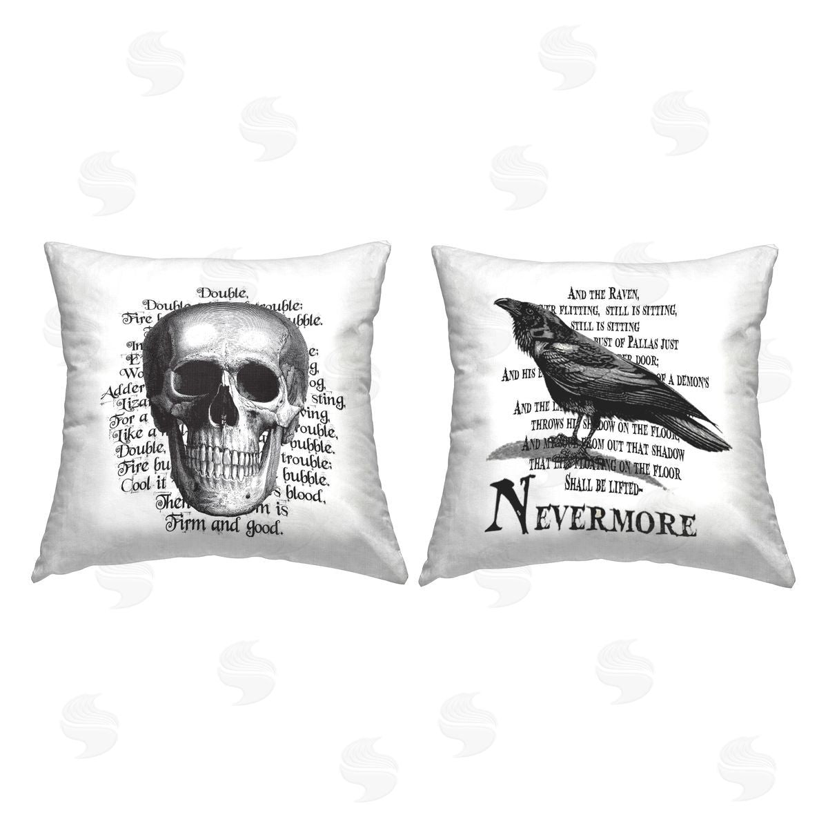 Halloween Skull & Crow Poetry Decorative Printed Pillow, Home Decor by Lettered and Lined