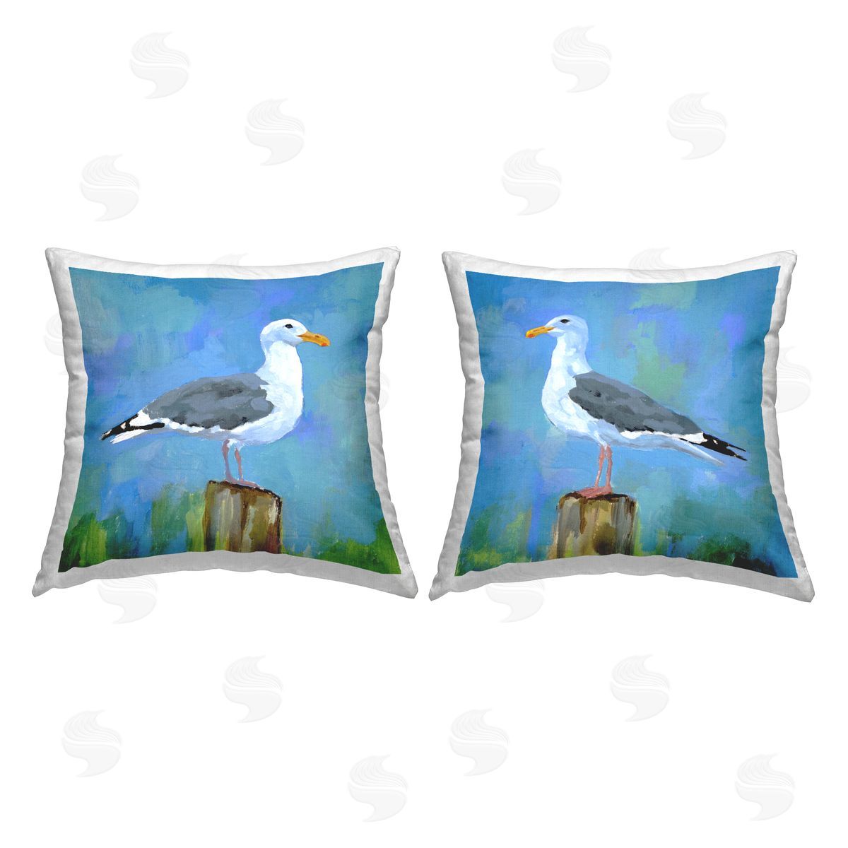 Seagulls on Seaside Dock Decorative Printed Pillow, Home Decor by Victoria Barnes