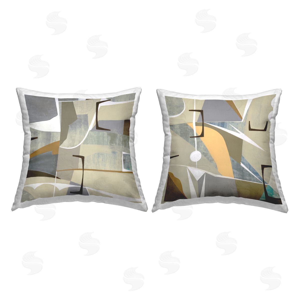 Retro Geometric Layered Shapes Decorative Printed Pillow, Home Decor by Liz Jardine