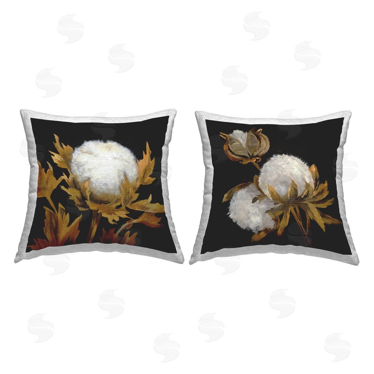 Dark Vintage Cotton Flowers Outdoor Printed Pillow, Home Decor by Liz Jardine
