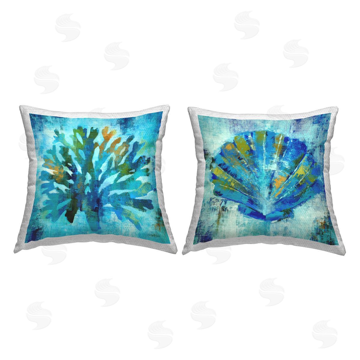 Modern Blue Aquatic Life Outdoor Printed Pillow, Home Decor by Liz Jardine