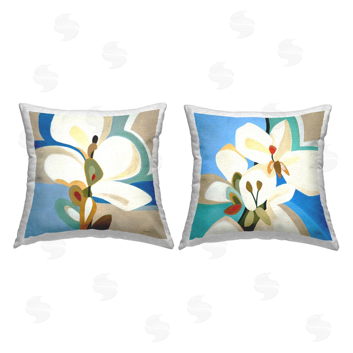 Contemporary White Blooms Outdoor Printed Pillow, Home Decor by Liz Jardine