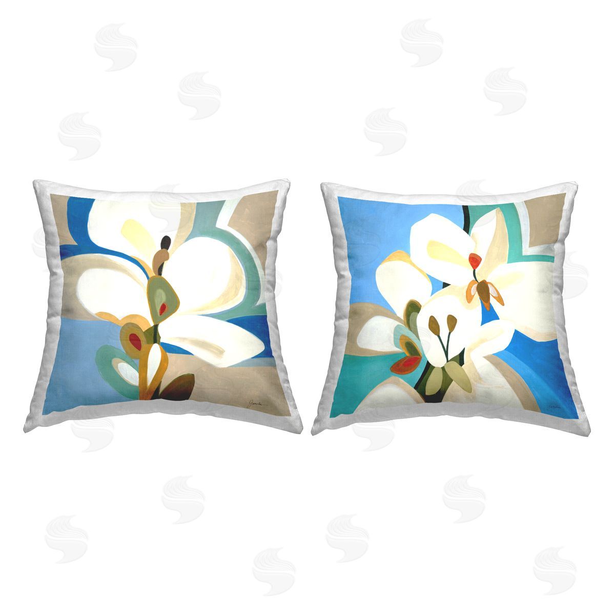 Contemporary White Blooms Decorative Printed Pillow, Home Decor by Liz Jardine
