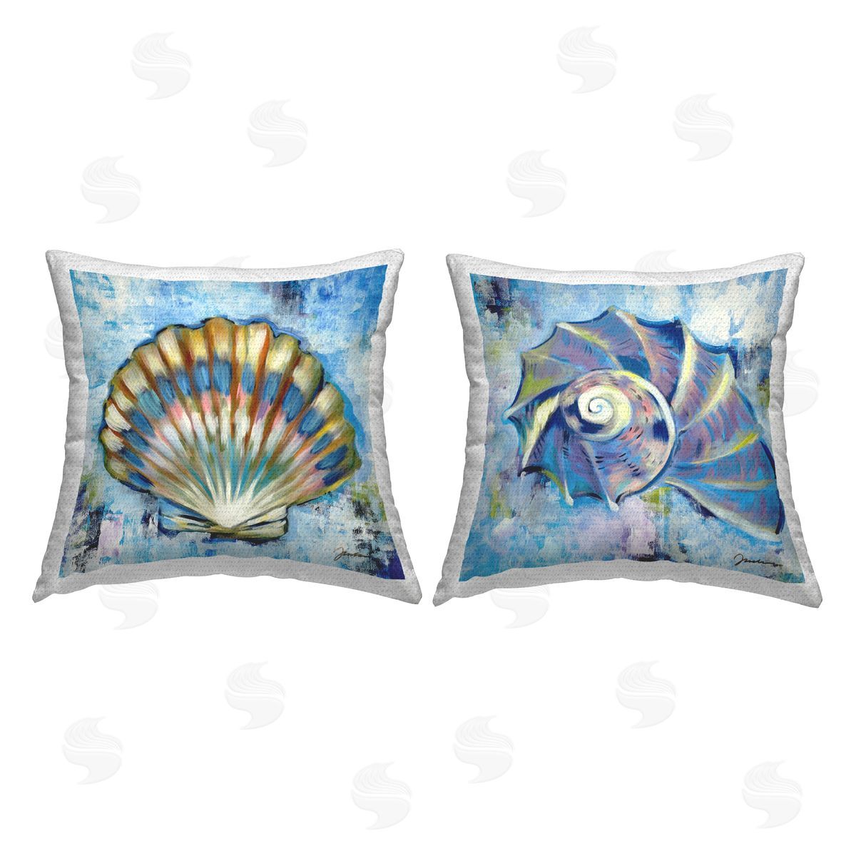 Modern Nautical Seashells Outdoor Printed Pillow, Home Decor by Liz Jardine