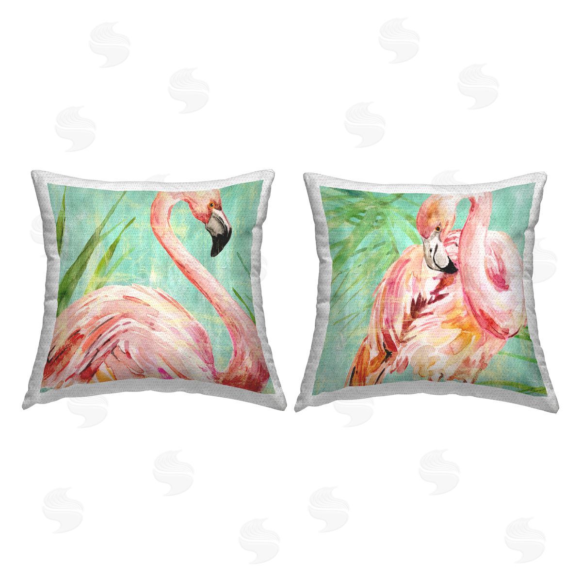 Tropical Flamingos with Leaves Outdoor Printed Pillow, Home Decor by Livi and Finn