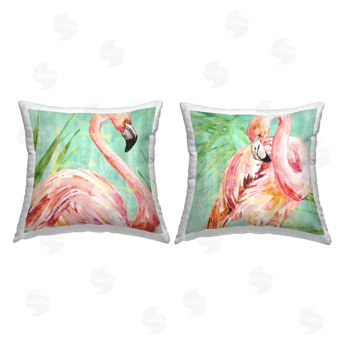 Tropical Flamingos with Leaves Decorative Printed Pillow, Home Decor by Livi and Finn