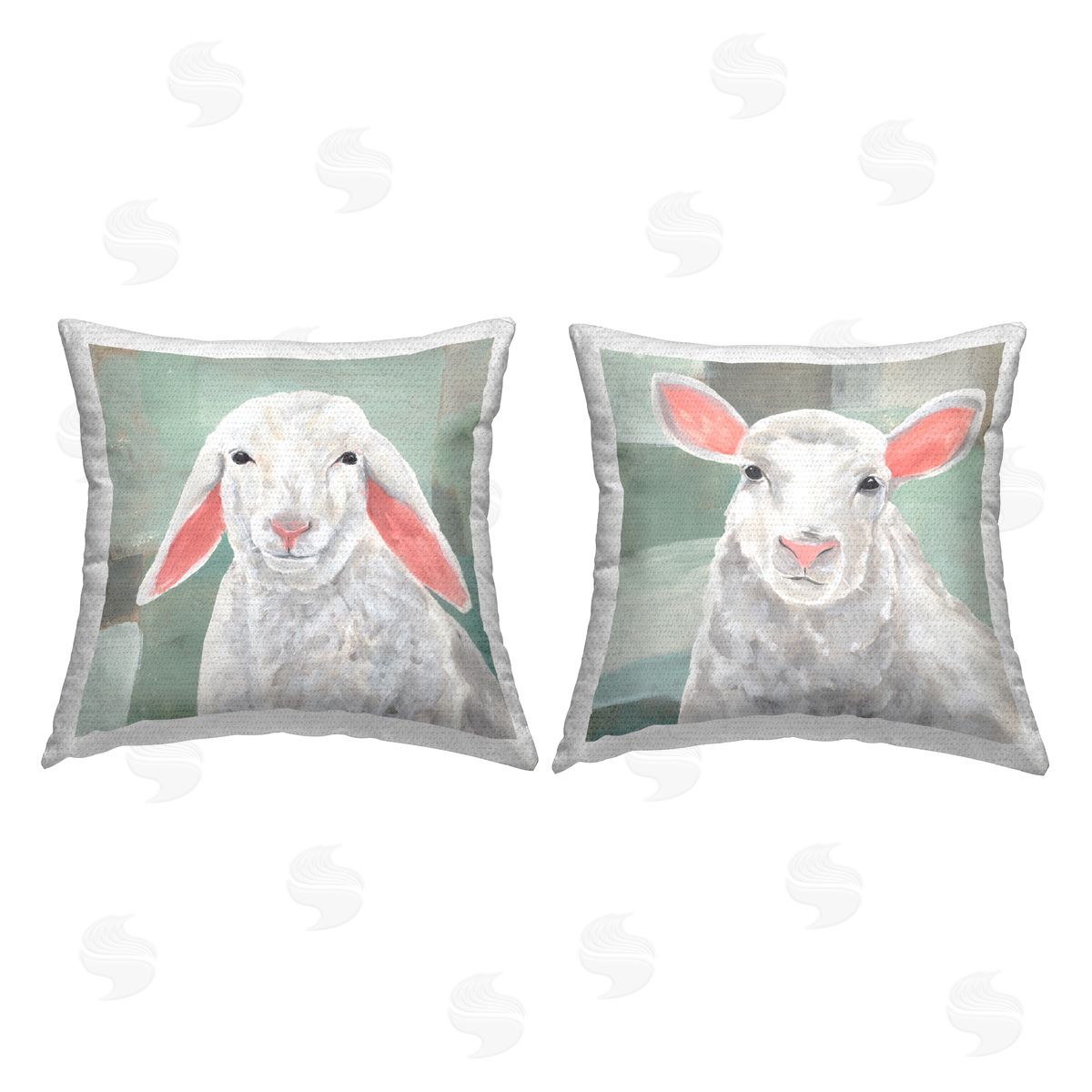 Sheep Portraits on Green Outdoor Printed Pillow, Home Decor by Annie Warren