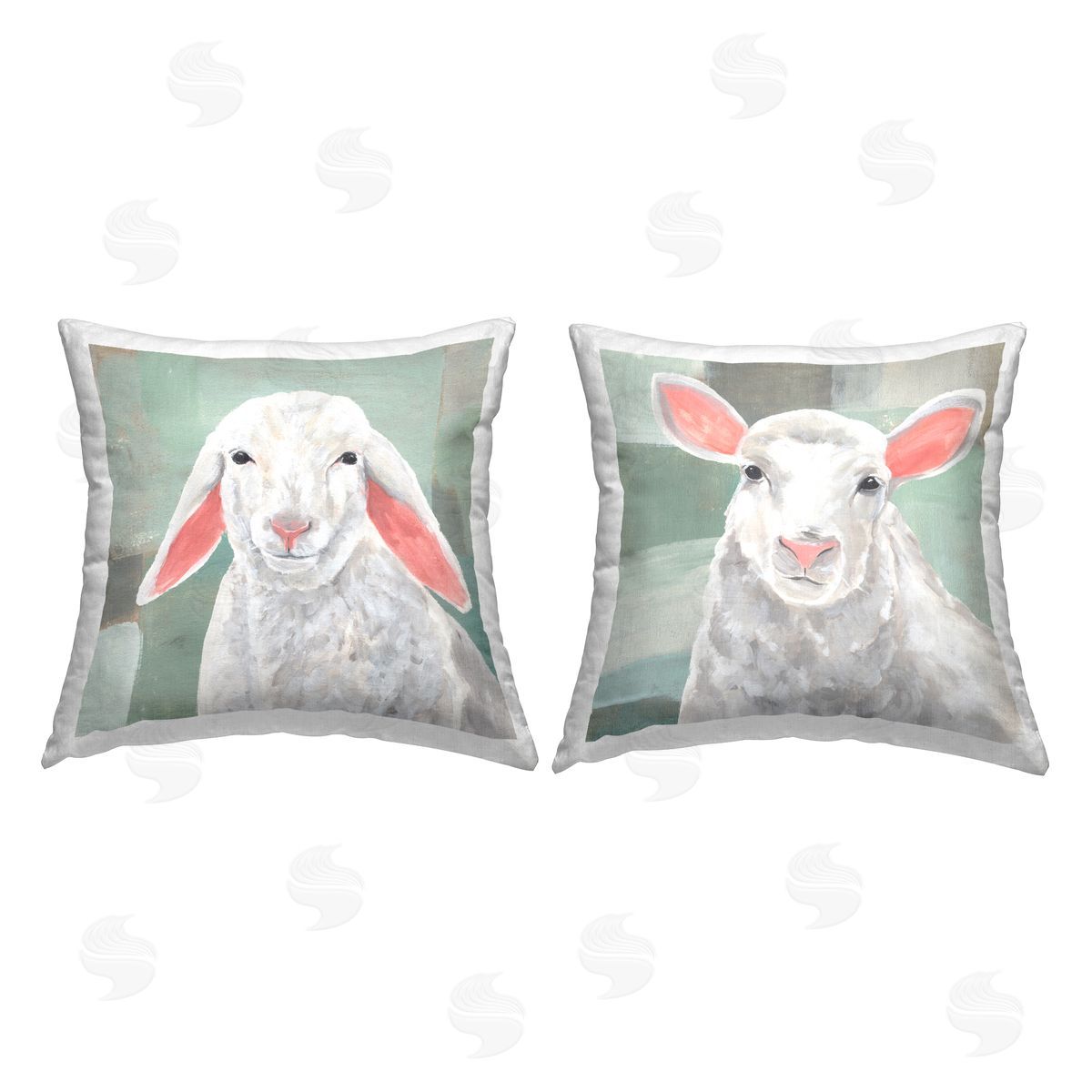 Sheep Portraits on Green Decorative Printed Pillow, Home Decor by Annie Warren