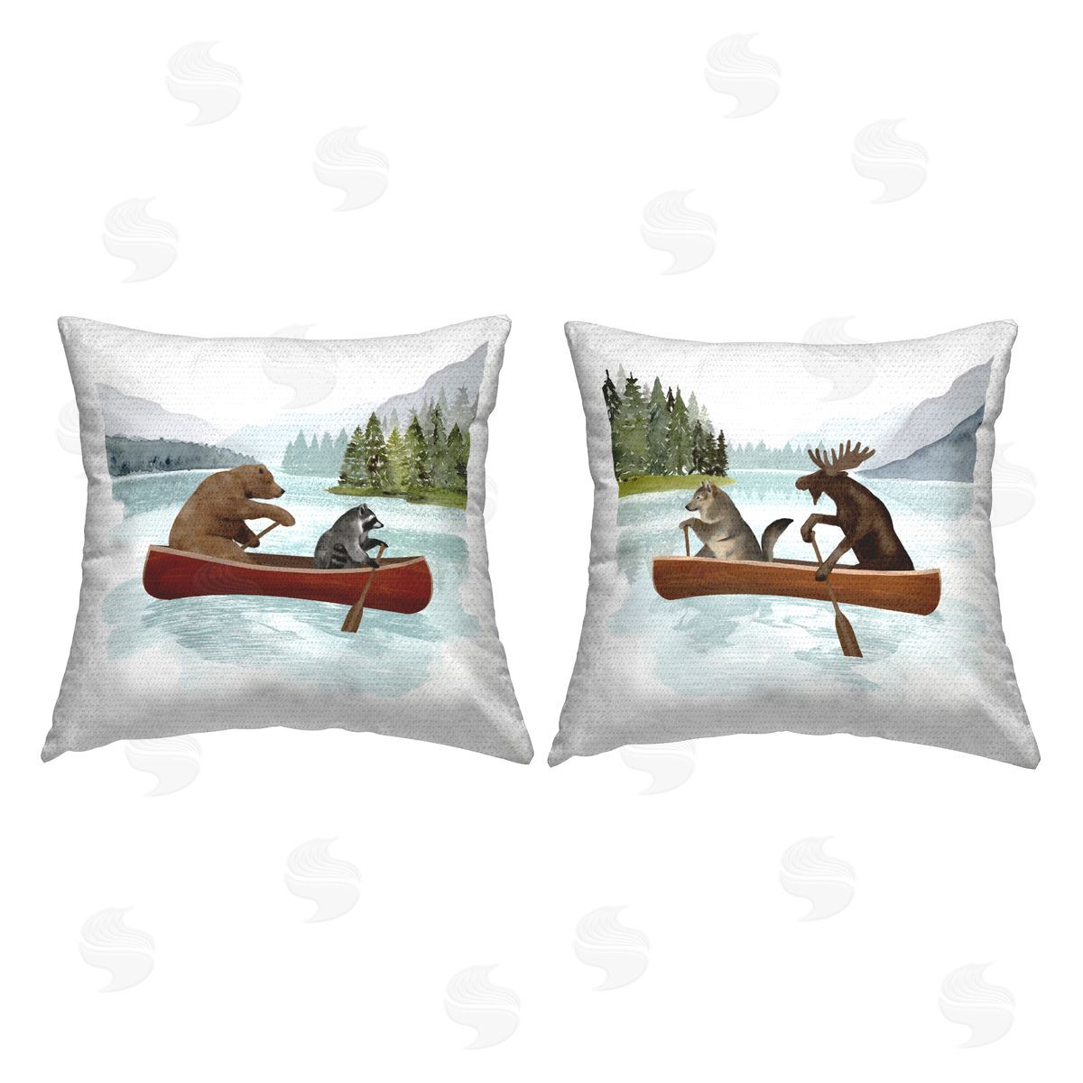 Woodland Animals Canoeing Outdoor Printed Pillow, Home Decor by Victoria Barnes