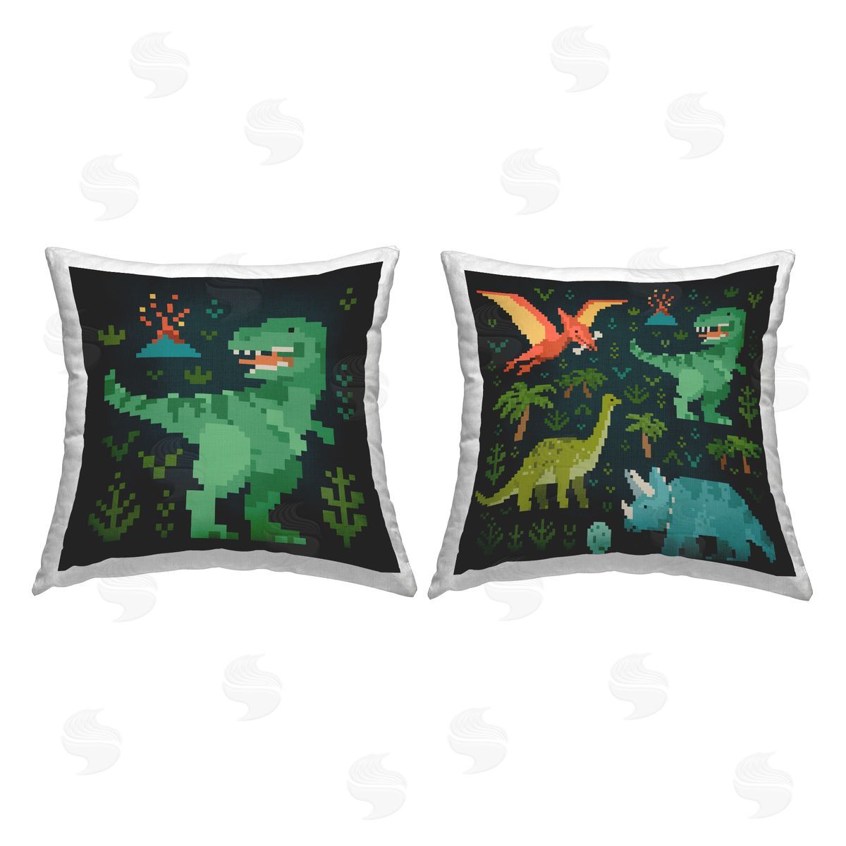 Pixel Style Dinosaurs Decorative Printed Pillow, Home Decor by Alicia Longley