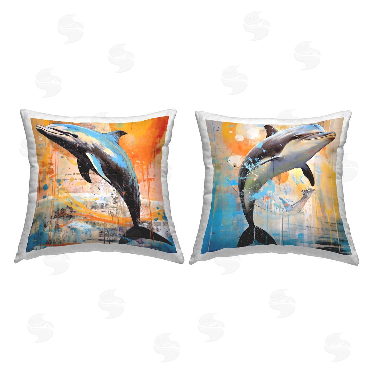 Modern Dolphins Splash Decorative Printed Pillow, Home Decor by Ray Powers