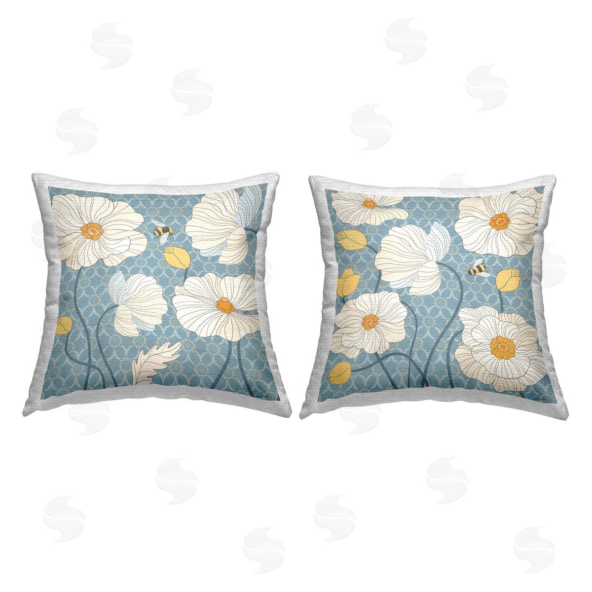Honey Bees with Poppies Outdoor Printed Pillow, Home Decor by Jennifer Brinley