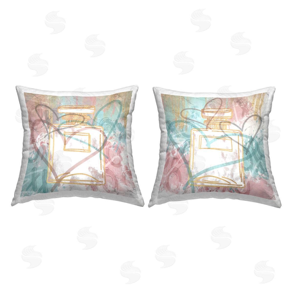 Modern Hearts & Perfume Decorative Printed Pillow, Home Decor by Jennifer Brinley