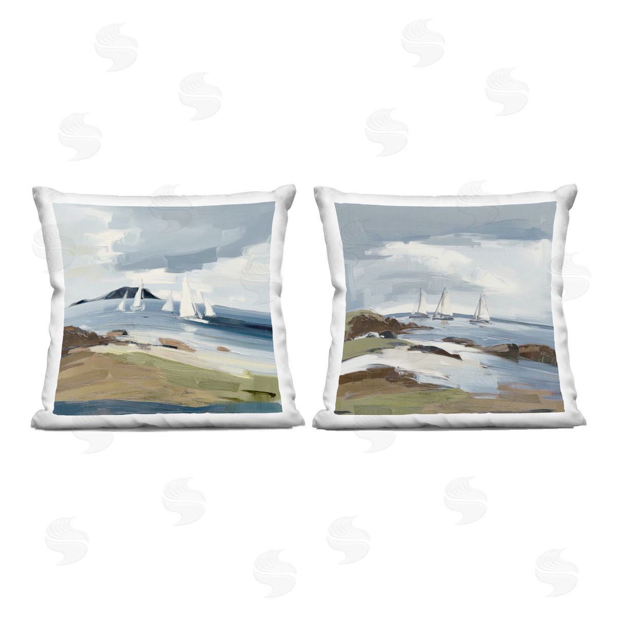 Elara Yasna Nautical Sea Vessels Beach View Plush Polyester Art Print Pillow