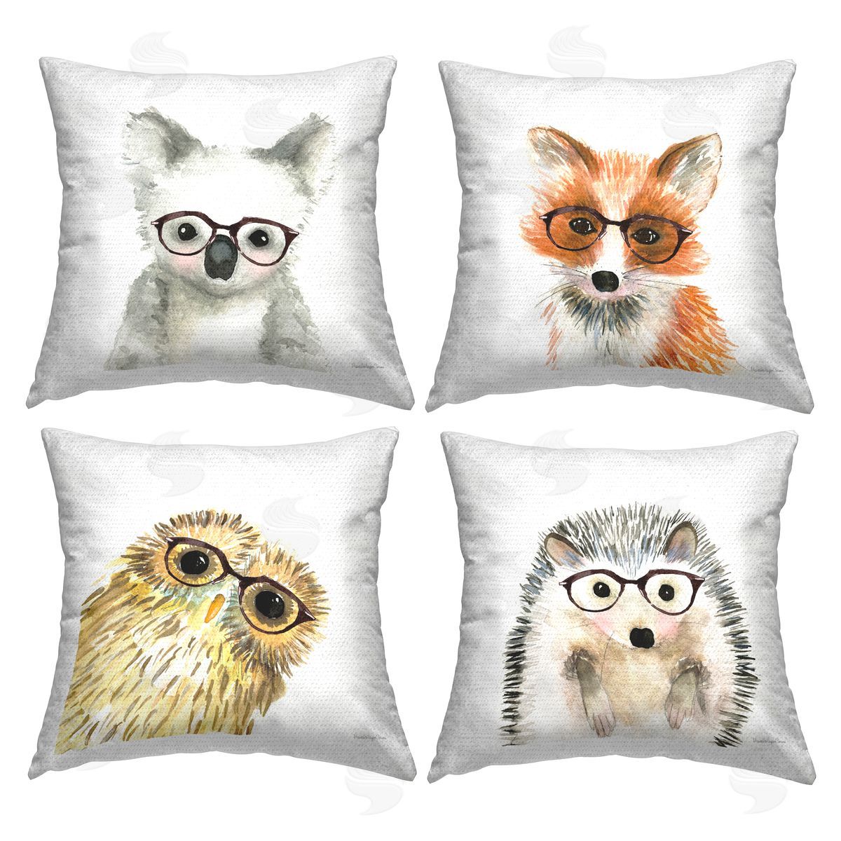 Adorable Forest Animals Hipster Glasses Owl Fox Outdoor Printed Pillow, Home Decor by Mercedes Lopez Charro