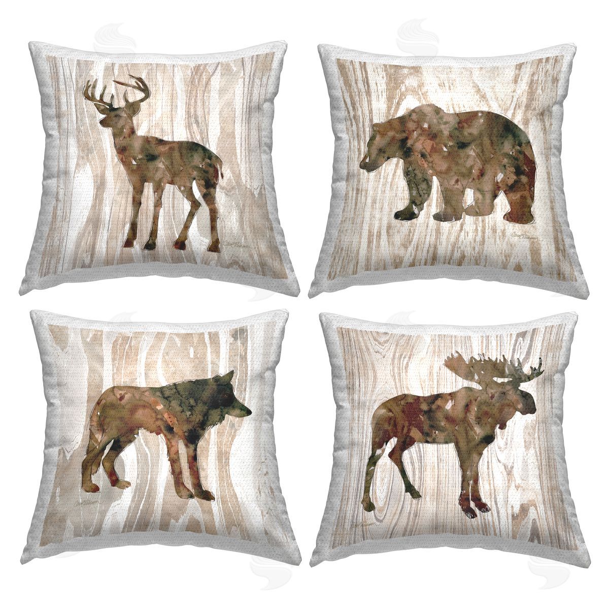 Woodland Animal Silhouettes Moose Deer Bear Wolf Outdoor Printed Pillow, Home Decor by Carol Robinson