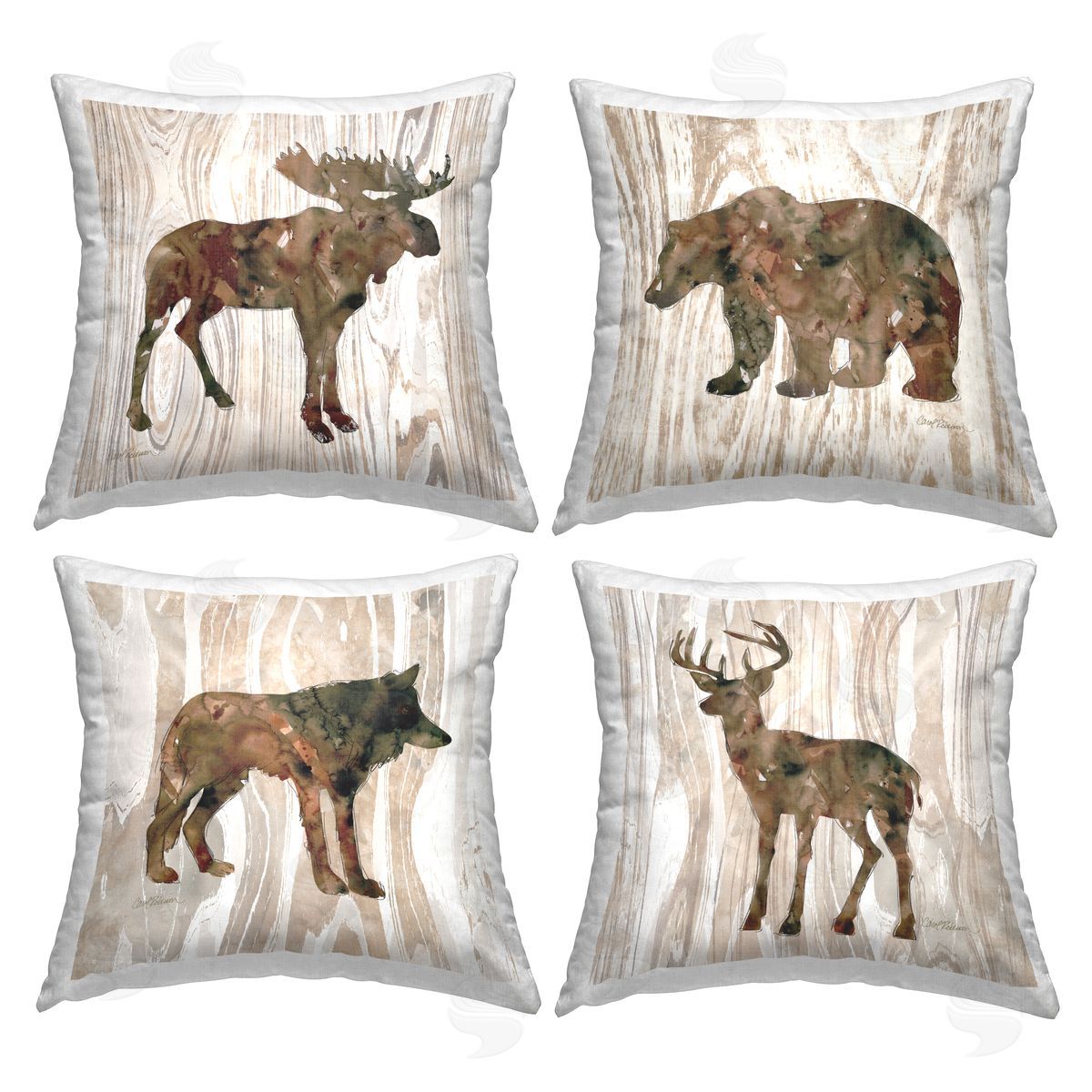 Woodland Animal Silhouettes Moose Deer Bear Wolf Decorative Printed Pillow, Home Decor by Carol Robinson