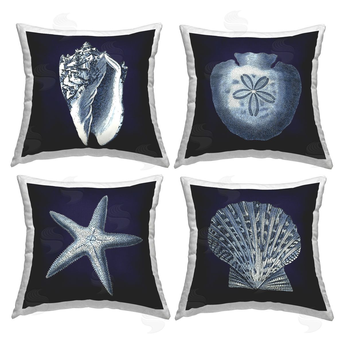 Nautical Blue Ocean Shells Starfish Sand Dollar Decorative Printed Pillow, Home Decor by Carol Robinson