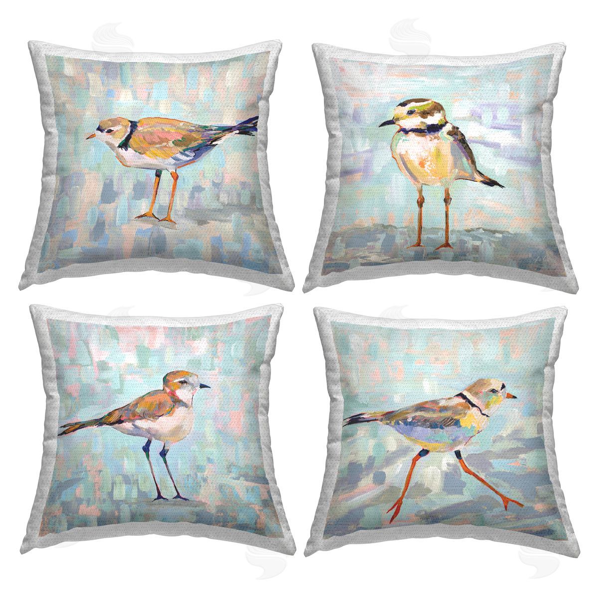 Little Birds Abstract Pastel Background Nature Outdoor Printed Pillow, Home Decor by Jeanette Vertentes