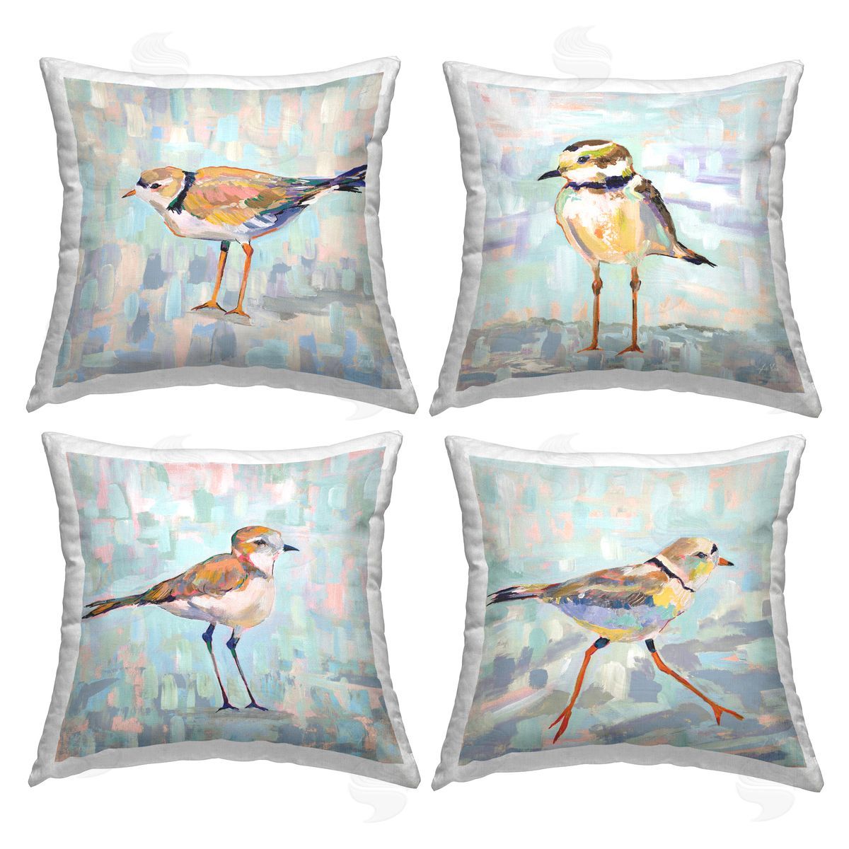 Little Birds Abstract Pastel Background Nature Decorative Printed Pillow, Home Decor by Jeanette Vertentes