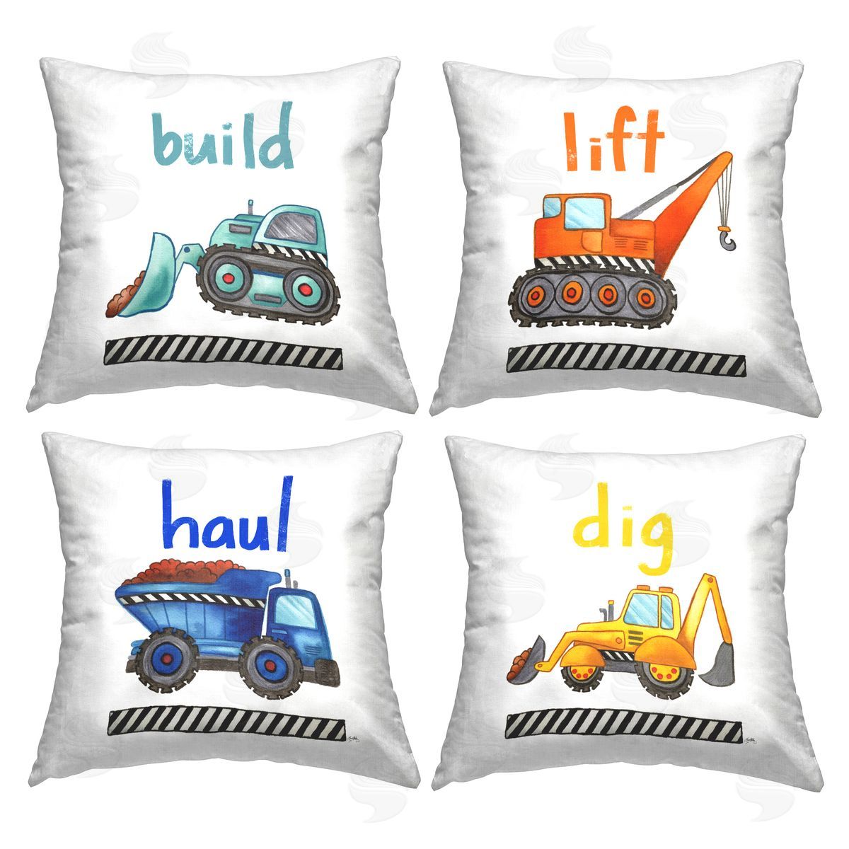 Educational Mixed Construction Vehicles Kids Learning Trucks Decorative Printed Pillow, Home Decor by Elizabeth Medley
